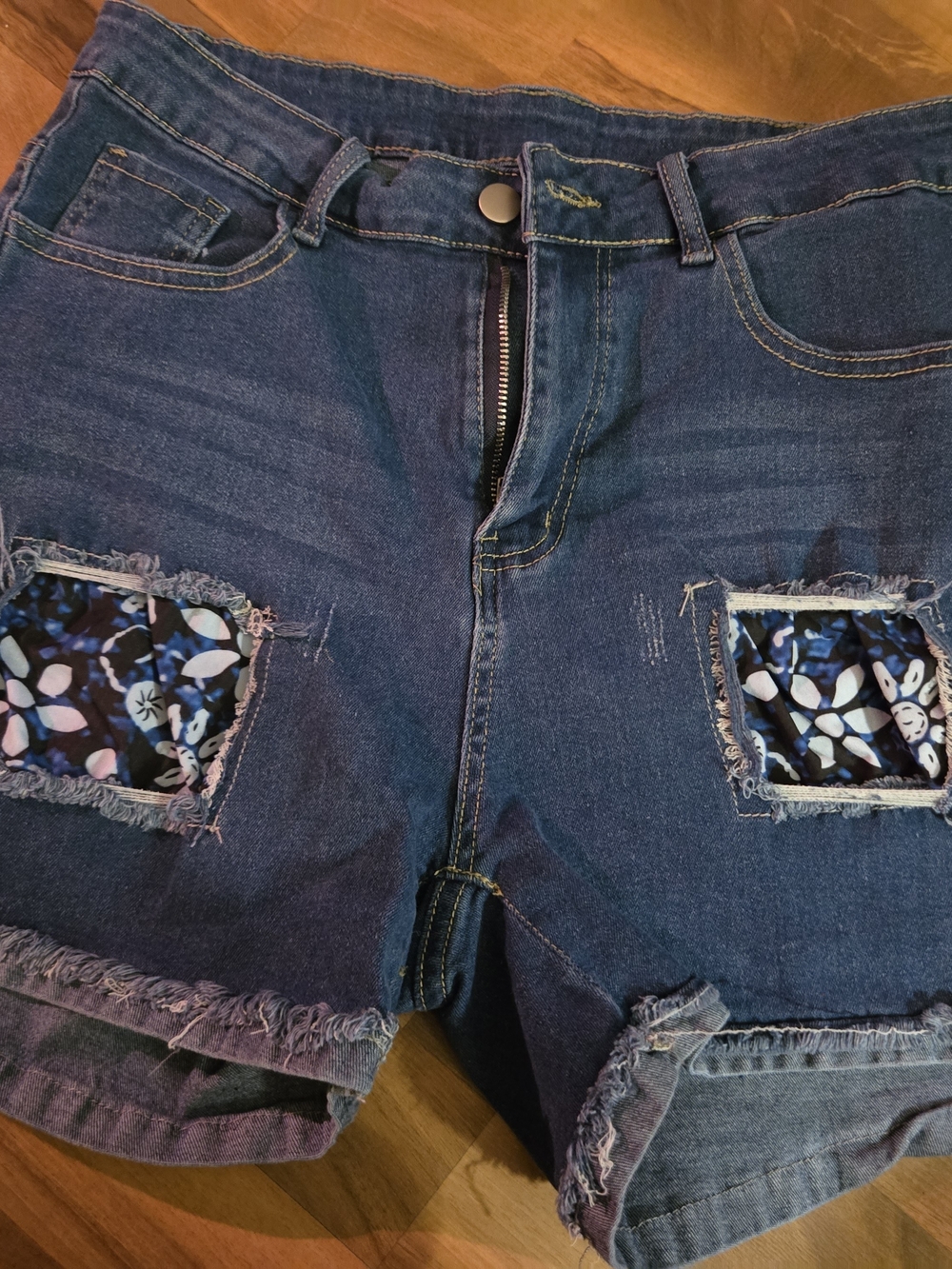 Women’s Dark Blue Distressed Denim Shorts